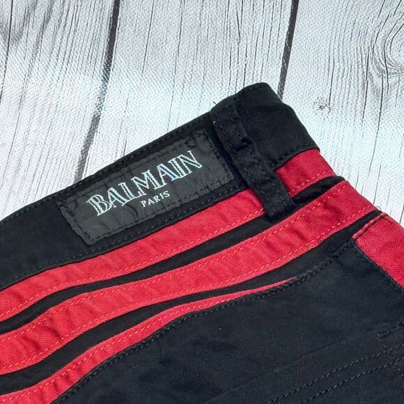 Men’s Balmain Black and Red Stripe Biker Jeans Size 32 - Picture 5 of 5